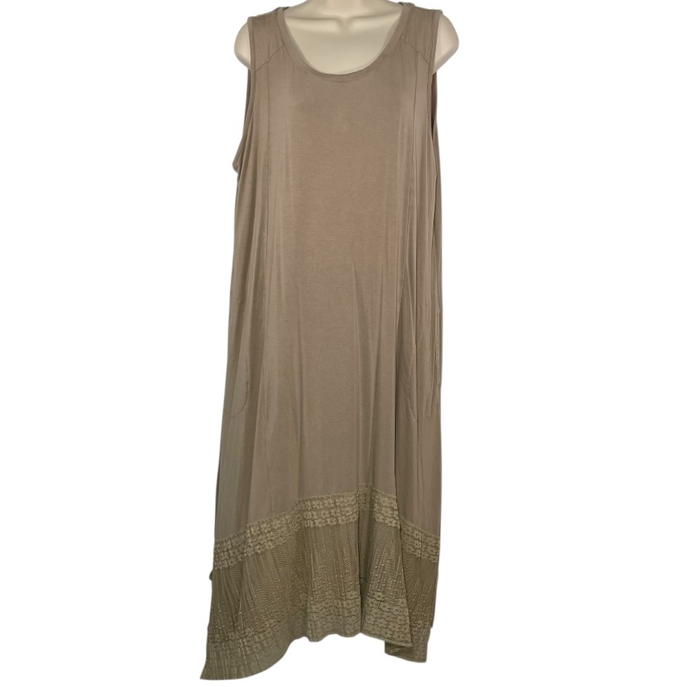 LOGO Lori Goldstein  230 dress tan/beige sleeveless midi dress SZ large
